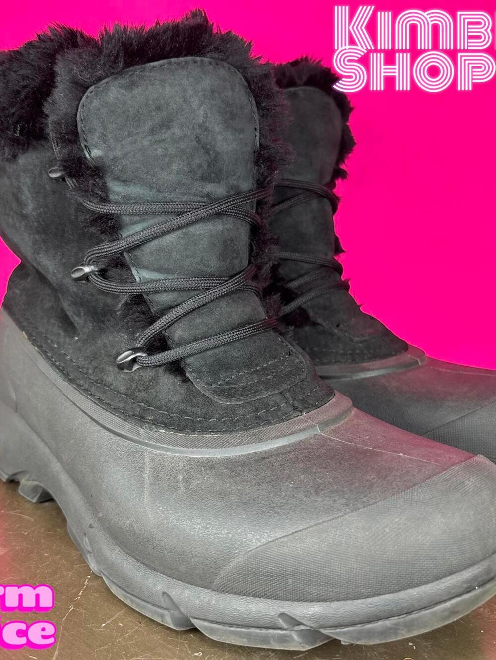 Sorel Snow Angel Black Suede Faux Fur Lace-Up Winter Boot US 9 UK 7.5
